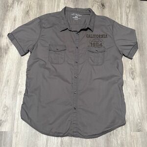 Arizona brand‎ men's button-down, gray drag race, pearl snap short sleeve 2XL